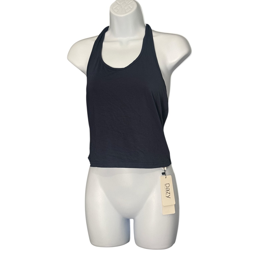 Dazy‎ Black Halter Neck Crop Tank Top Womens Size L NWT